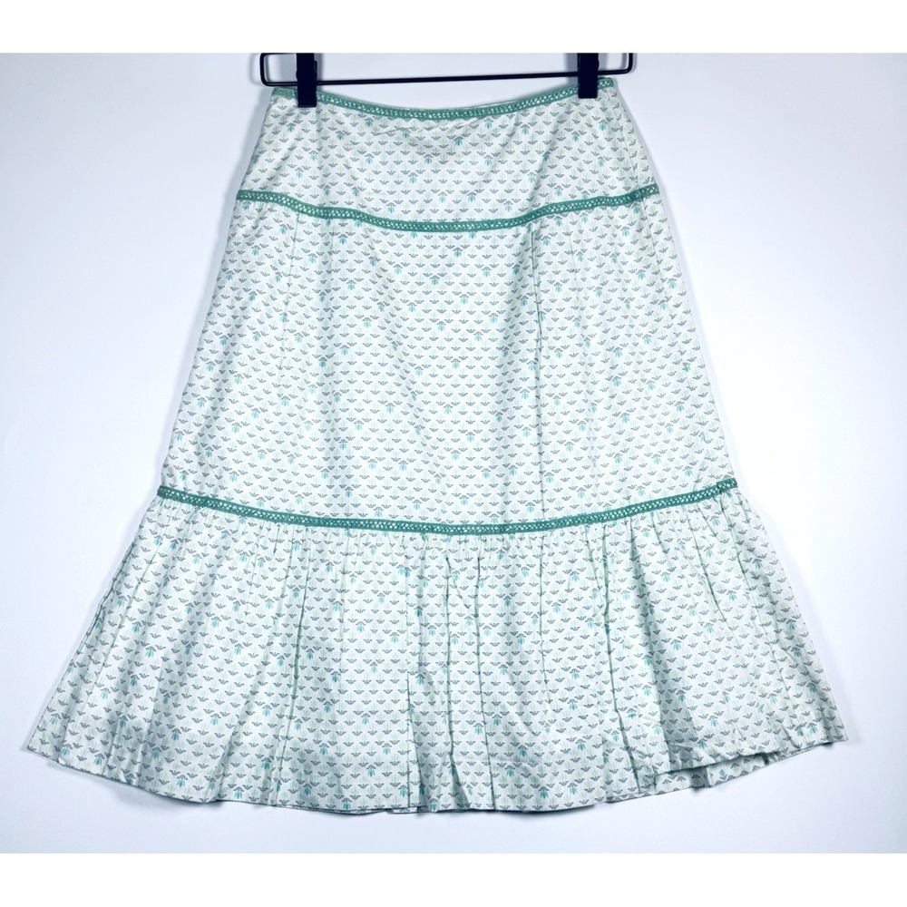 Plus‎ T Parts Skirt Small Mint Green White Cotton Floral Knee Length Tiered